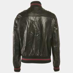 Gucci Black Leather Bomber Jacket XL