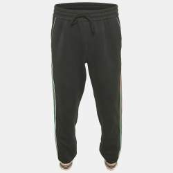 Pre Owned Gucci Black GG Jacquard Knit Web Trim Jogger Trousers M