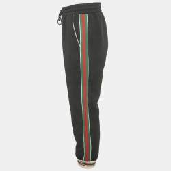 Pre Owned Gucci Black GG Jacquard Knit Web Trim Jogger Trousers M