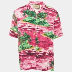 Gucci Pink Tropical Print Crepe Button Front Boxy Fit Shirt M