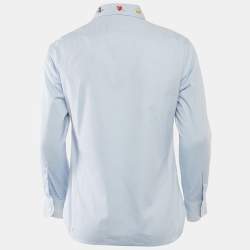 Gucci Blue Snake Embroidered Collar Cotton Duke Shirt S