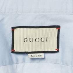 Gucci Blue Snake Embroidered Collar Cotton Duke Shirt S