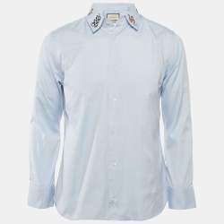 Gucci Blue Snake Embroidered Collar Cotton Duke Shirt S
