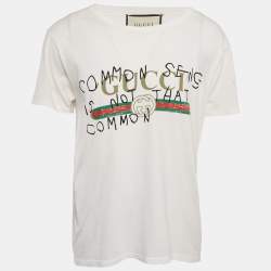 Gucci White Vintage Logo Print Jersey Distressed T-Shirt M