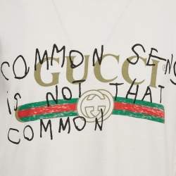 Pre Owned Gucci White Vintage Logo Print Jersey Distressed T-Shirt M