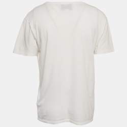 Pre Owned Gucci White Vintage Logo Print Jersey Distressed T-Shirt M