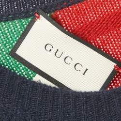 Gucci Navy Blue Bee Web Stripes Wool Sweater M