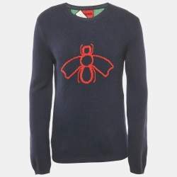 Gucci Navy Blue Bee Web Stripes Wool Sweater M