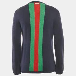 Gucci Navy Blue Bee Web Stripes Wool Sweater M