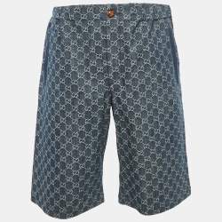 Gucci Blue GG Jacquard Denim Bermuda Shorts L