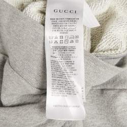 Pre Owned Gucci Grey Logo Print Cotton Hooded Sweatshirt M