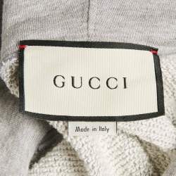 Pre Owned Gucci Grey Logo Print Cotton Hooded Sweatshirt M