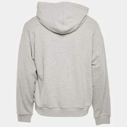 Pre Owned Gucci Grey Logo Print Cotton Hooded Sweatshirt M