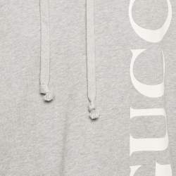 Pre Owned Gucci Grey Logo Print Cotton Hooded Sweatshirt M