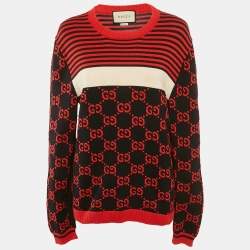 Gucci Red/Black GG Monogram Pattern Cotton Jumper L