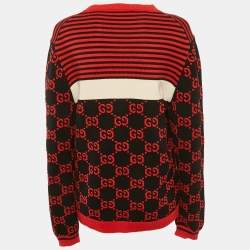 Gucci Red/Black GG Monogram Pattern Cotton Jumper L