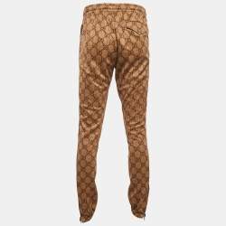 Pre Owned Gucci Brown GG Print Jersey Contrast Trimmed Jogger Pants L