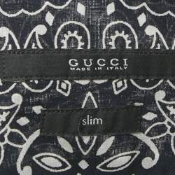 Pre Owned Gucci Navy Blue Bandana Print Cotton Shirt M