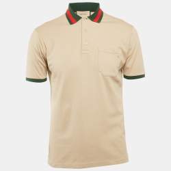 Gucci Beige Web Collar Cotton Piquet Polo T-Shirt XS