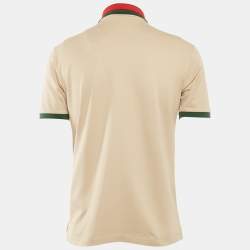 Gucci Beige Web Collar Cotton Piquet Polo T-Shirt XS