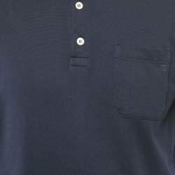 Pre Owned Gucci Navy Blue Web Collar Cotton Pique Polo T-Shirt S