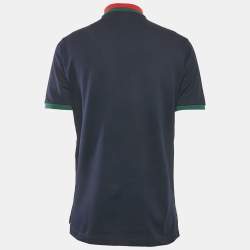 Pre Owned Gucci Navy Blue Web Collar Cotton Pique Polo T-Shirt S