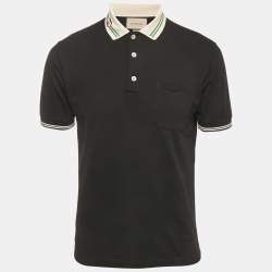 Gucci Black Interlocking GG Collar Pique Cotton Polo T-Shirt XS