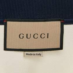 Pre Owned Gucci Cream GG Web Collar Pique Cotton Polo T-Shirt S