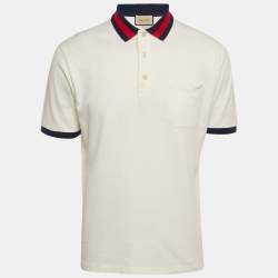 Gucci Cream GG Web Collar Pique Cotton Polo T-Shirt S