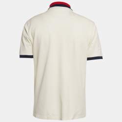 Pre Owned Gucci Cream GG Web Collar Pique Cotton Polo T-Shirt S