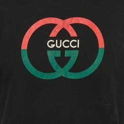 Pre Owned Gucci Black GG Logo Print Jersey Short Sleeve T-Shirt S