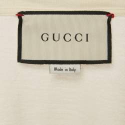 Pre Owned Gucci Cream Logo Print Cotton Oversized Crewneck T-Shirt XS