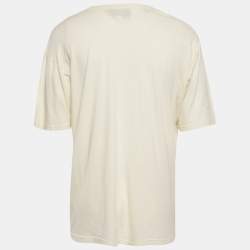 Pre Owned Gucci Cream Logo Print Cotton Oversized Crewneck T-Shirt XS