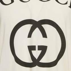 Pre Owned Gucci Cream Logo Print Cotton Oversized Crewneck T-Shirt XS