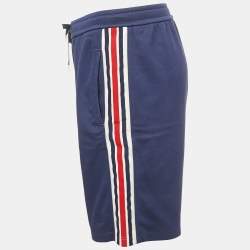 Pre Owned Gucci Blue Cotton Blend Knit Side Web Detail Athletic Shorts L