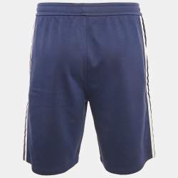 Pre Owned Gucci Blue Cotton Blend Knit Side Web Detail Athletic Shorts L