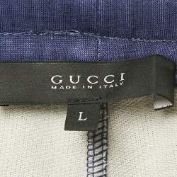 Pre Owned Gucci Blue Cotton Blend Knit Side Web Detail Athletic Shorts L