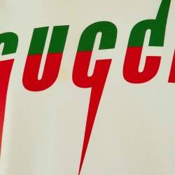 Pre Owned تي شيرت غوتشي قطن مطبوع بطبقات شعار بليد ثلاثي الألوان ياقة دائرية مقاس صغير (اكس سمول)