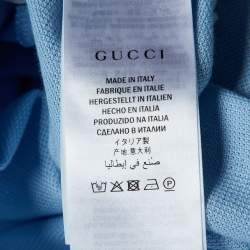 Pre Owned Gucci Blue Cotton Knit Logo Trim Detail Polo T-Shirt S