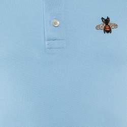 Pre Owned Gucci Blue Cotton Knit Logo Trim Detail Polo T-Shirt S