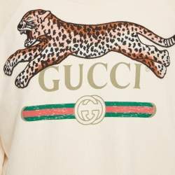 Pre Owned Gucci Cream Leopard Applique Cotton Knit Sweatshirt XL
