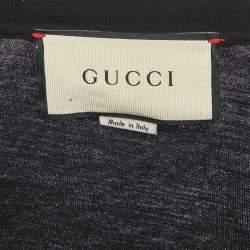 Pre Owned Gucci Black Logo Print Cotton Leopard Patch Detail Distressed T-Shirt M