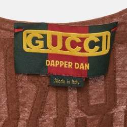 Pre Owned تي شيرت بلا أكمام جيرسي مزين بني غوتشي وتابر دان مقاس صغير جدًا - إكس سمول