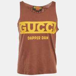Pre Owned Gucci x Dapper Dan Brown Embellished Jersey Sleeveless T-Shirt XS