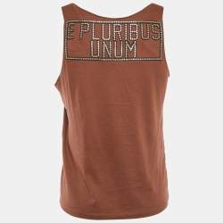 Pre Owned تي شيرت بلا أكمام جيرسي مزين بني غوتشي وتابر دان مقاس صغير جدًا - إكس سمول