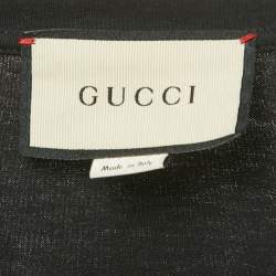 مملوكة مسبقًا تي شيرت غووتشي رقبة مستديرة جيرسي طبعة شعار أسود مقاس كبير