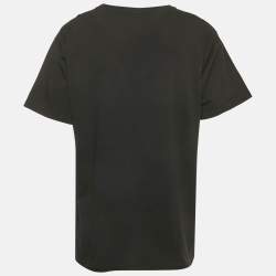 مملوكة مسبقًا تي شيرت غووتشي رقبة مستديرة جيرسي طبعة شعار أسود مقاس كبير