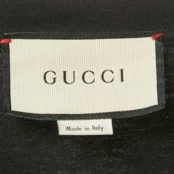 مملوكة مسبقًا تي شيرت غووتشي رقبة مستديرة جيرسي طبعة شعار أسود مقاس كبير