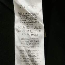 مملوكة مسبقًا تي شيرت غووتشي رقبة مستديرة جيرسي طبعة شعار أسود مقاس كبير