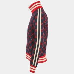 Pre Owned Gucci Navy Blue GG Jacquard Cotton Knit Zip-Up Jacket S